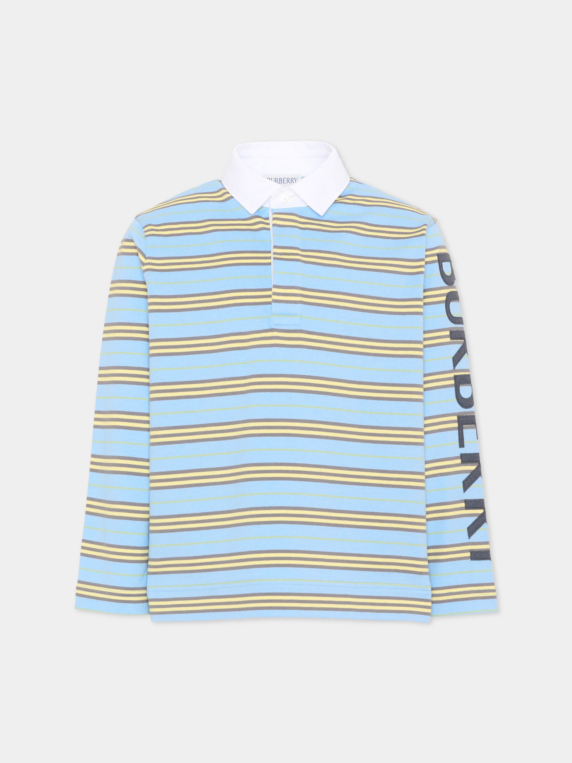 Polo celeste a righe per bambino con logo,Burberry Kids,8126360 A6812