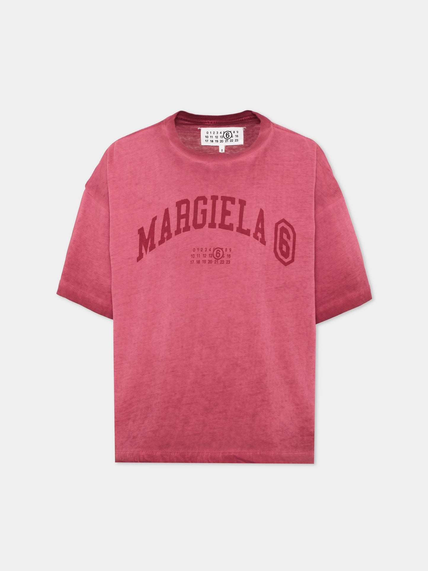 T-shirt a manica corta bordeaux stampata per bambini,Mm6 Maison Margiela,M61114 MM08T M6403