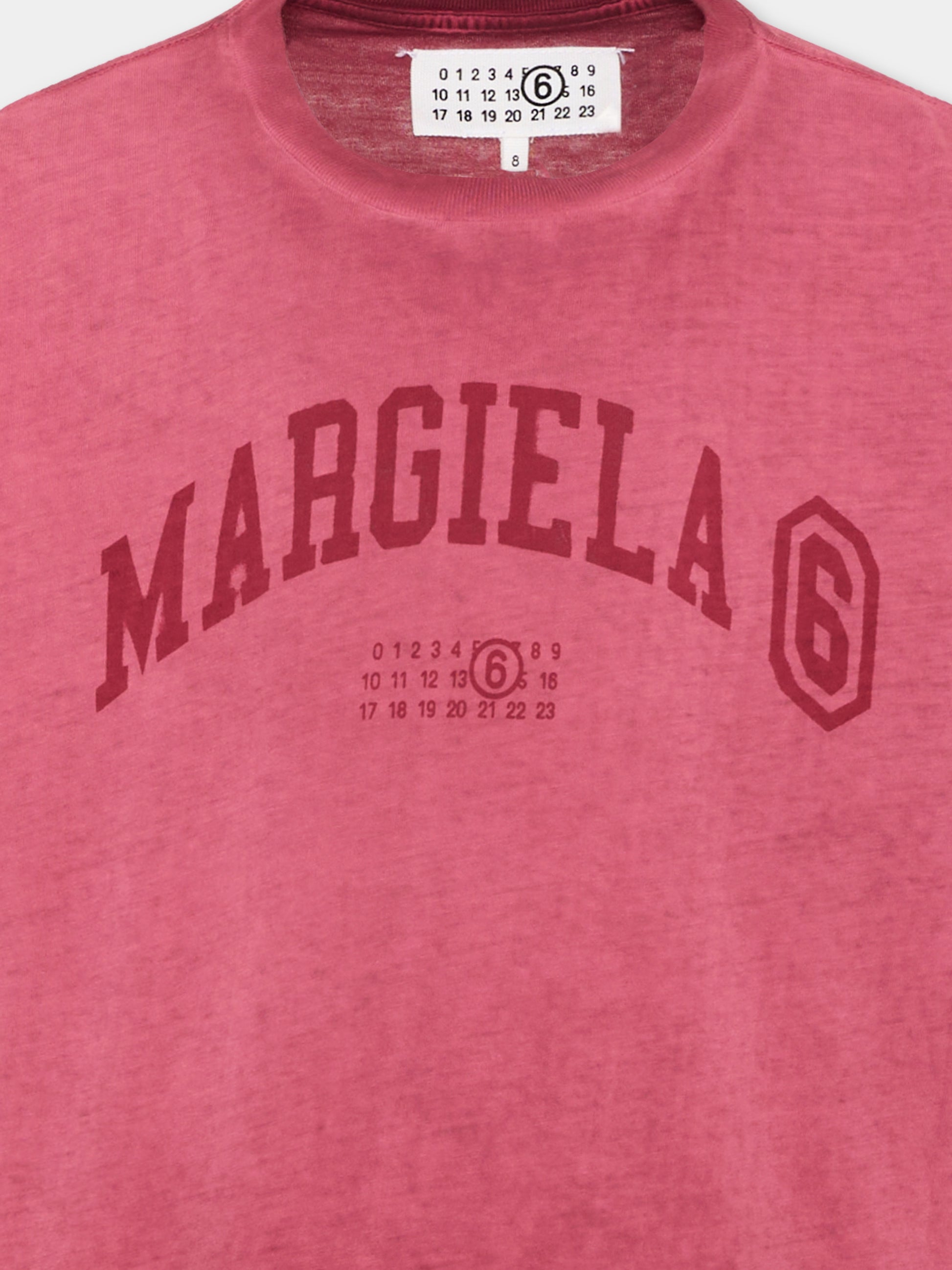 T-shirt a manica corta bordeaux stampata per bambini,Mm6 Maison Margiela,M61114 MM08T M6403