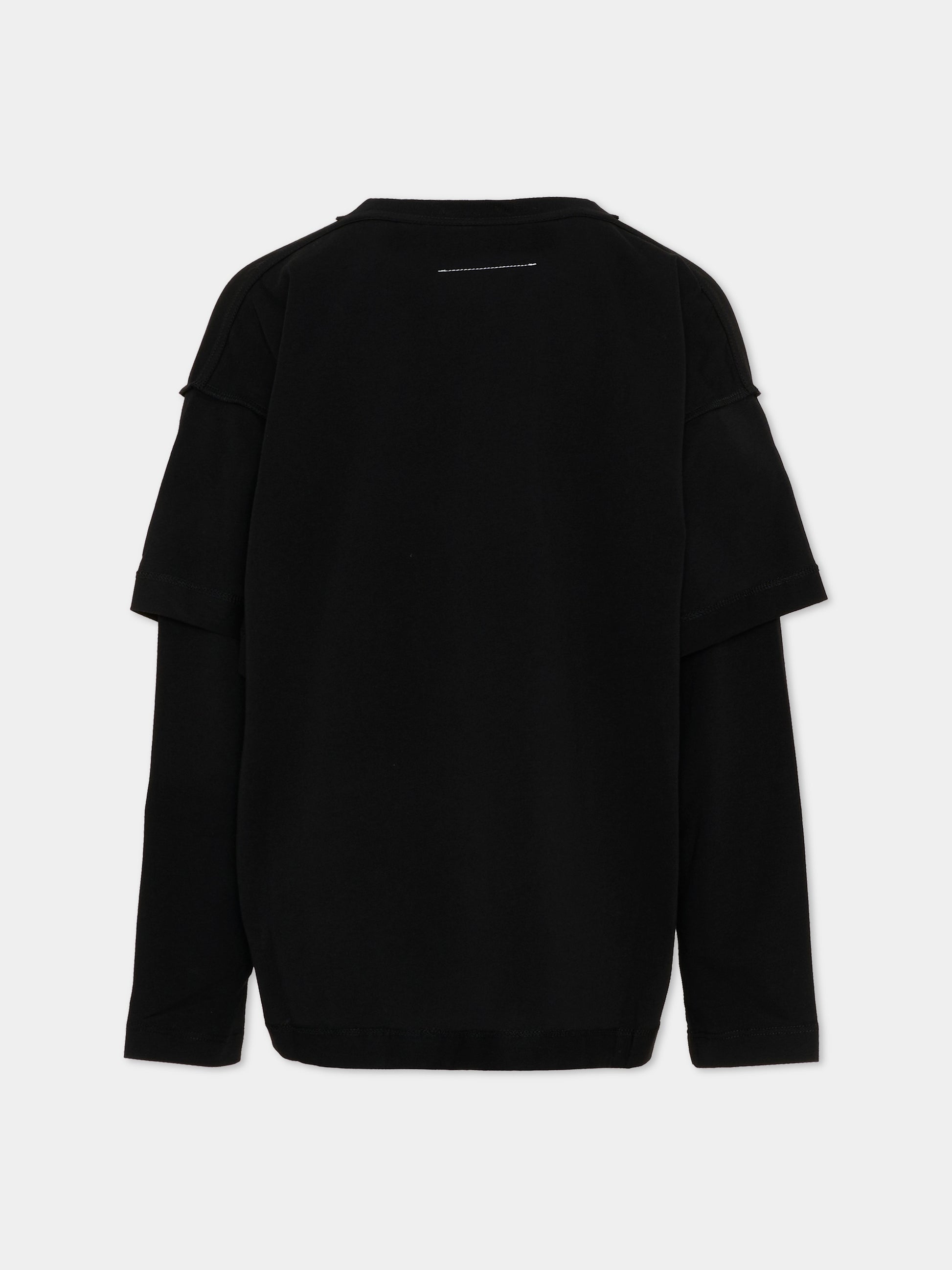 T-Shirt nera per bambini con logo,Mm6 Maison Margiela,M61132 MM04I M6900