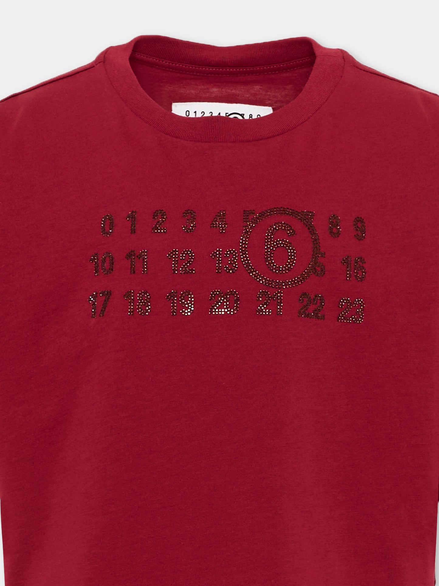 T-Shirt bordeaux per bambina con logo,Mm6 Maison Margiela,M61134 MM04I M6403