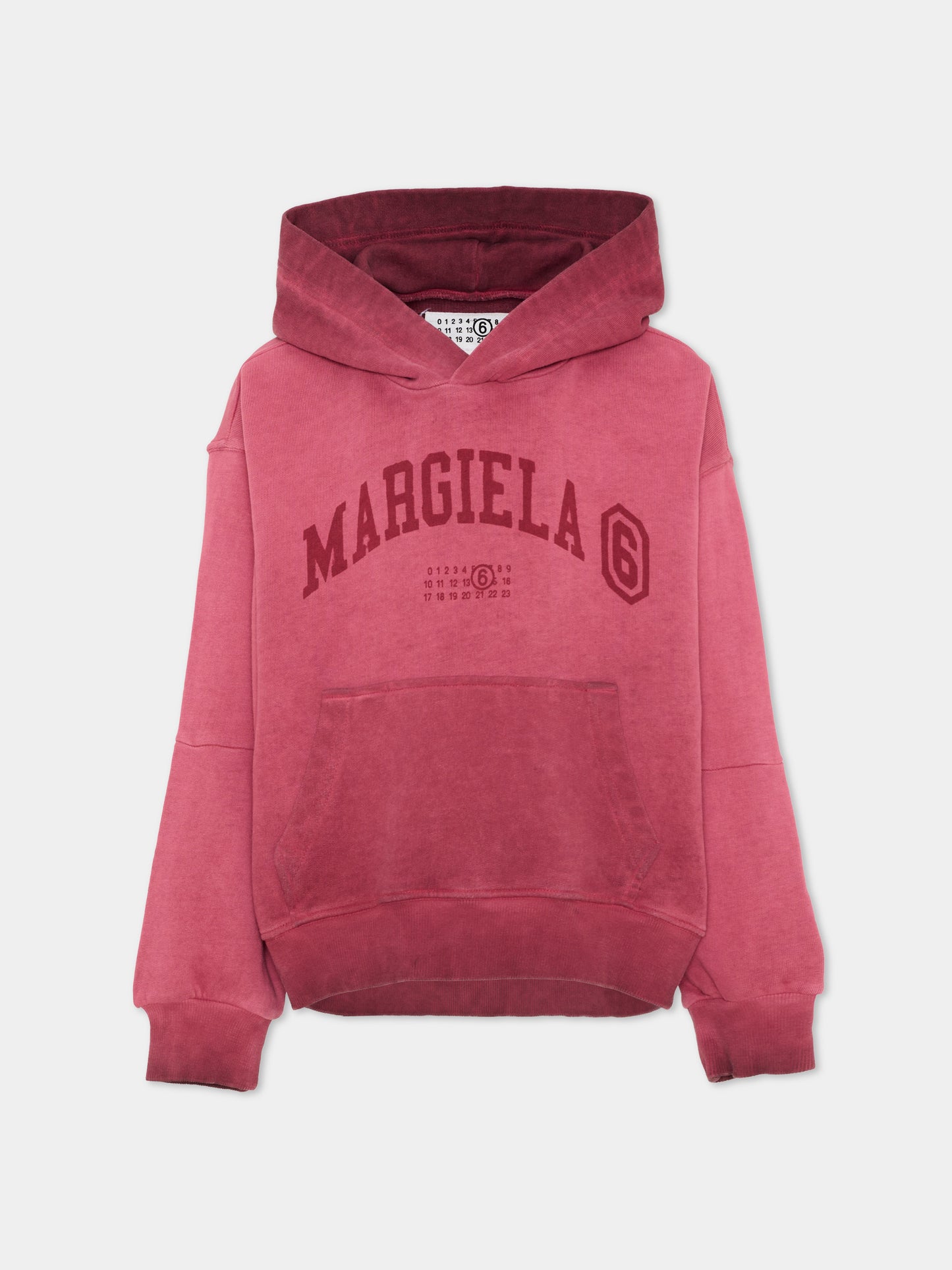 Felpa con cappuccio bordeaux con stampa per bambini,Mm6 Maison Margiela,M61135 MM08P M6403
