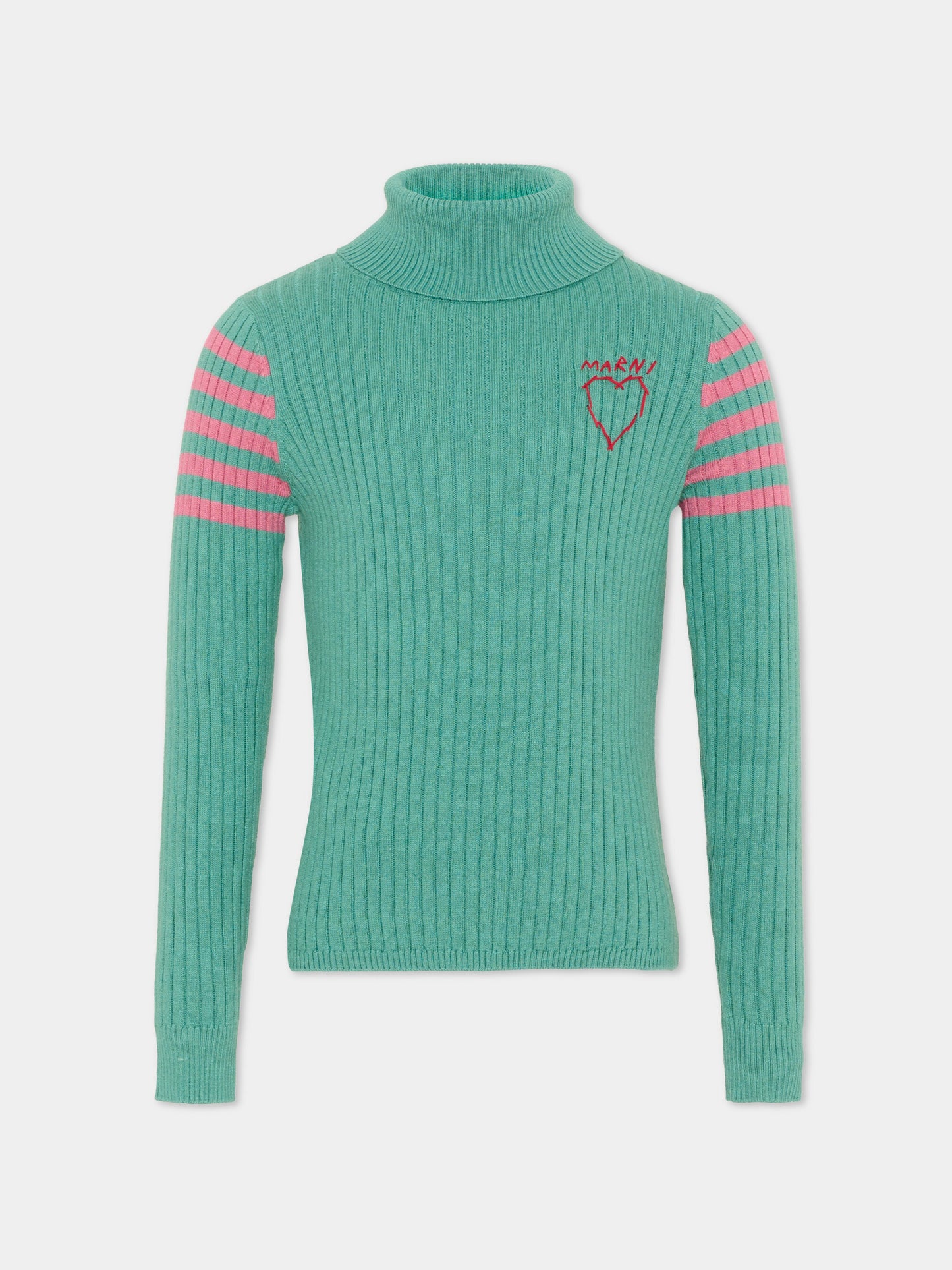 Dolcevita verde per bambina con righe,Marni Kids,M01866 M00XF 0M545