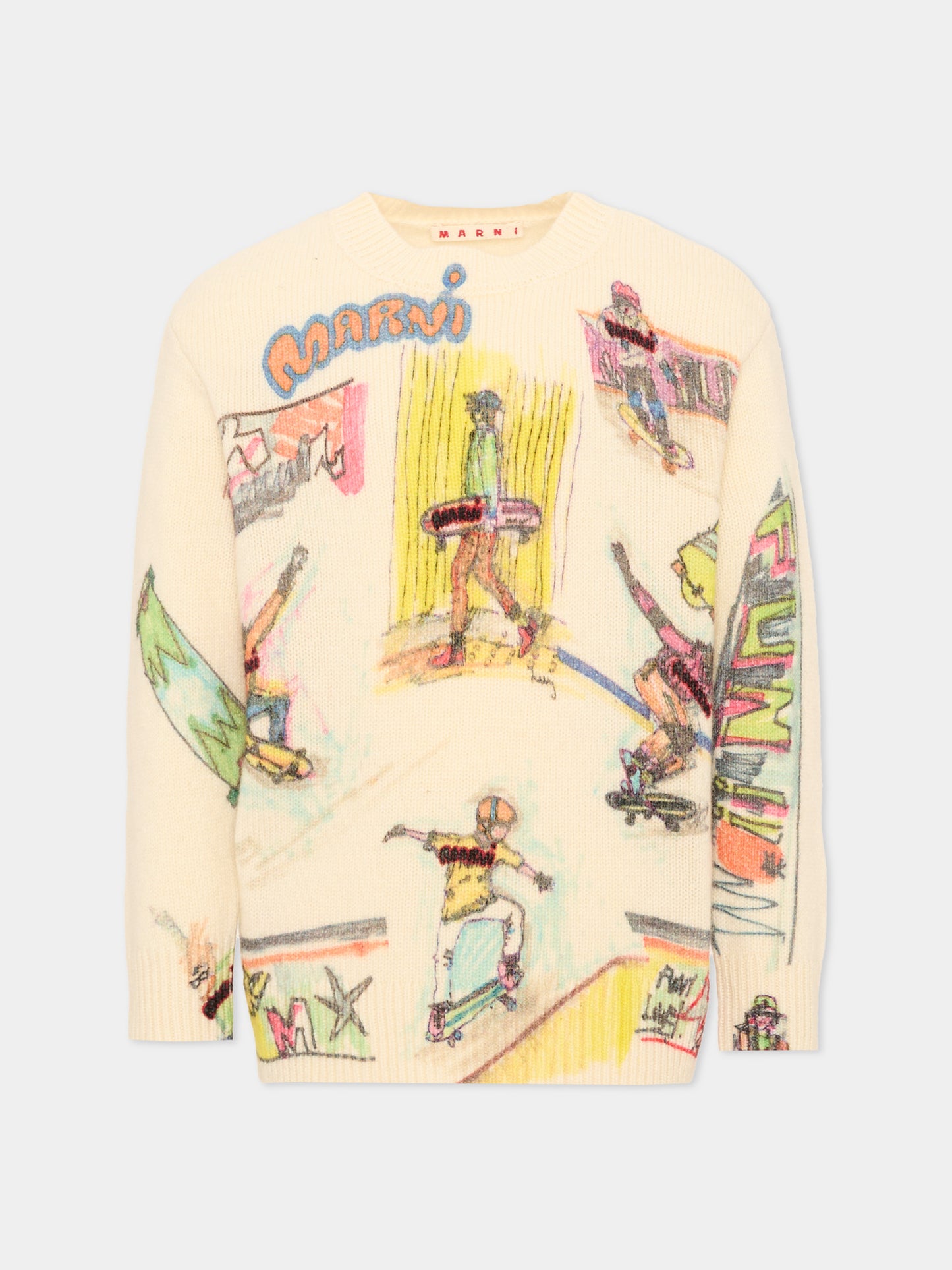 Maglione avorio per bambini stampato,Marni Kids,M01872 M00XR 0M116