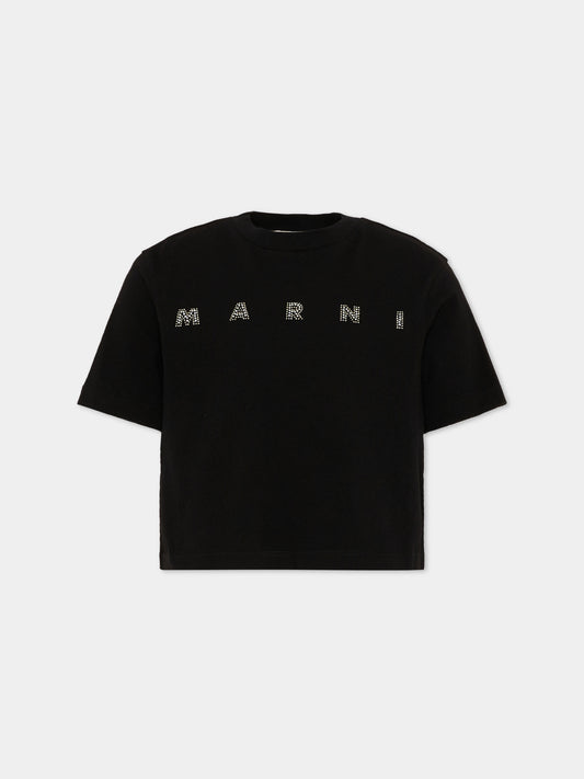 T-Shirt nera per bambina con logo,Marni Kids,M01968 M00SG 0M900