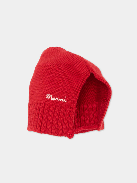 Berretto in maglia rosso con logo per bambina,Marni Kids,M01990 M00Y9 0M439