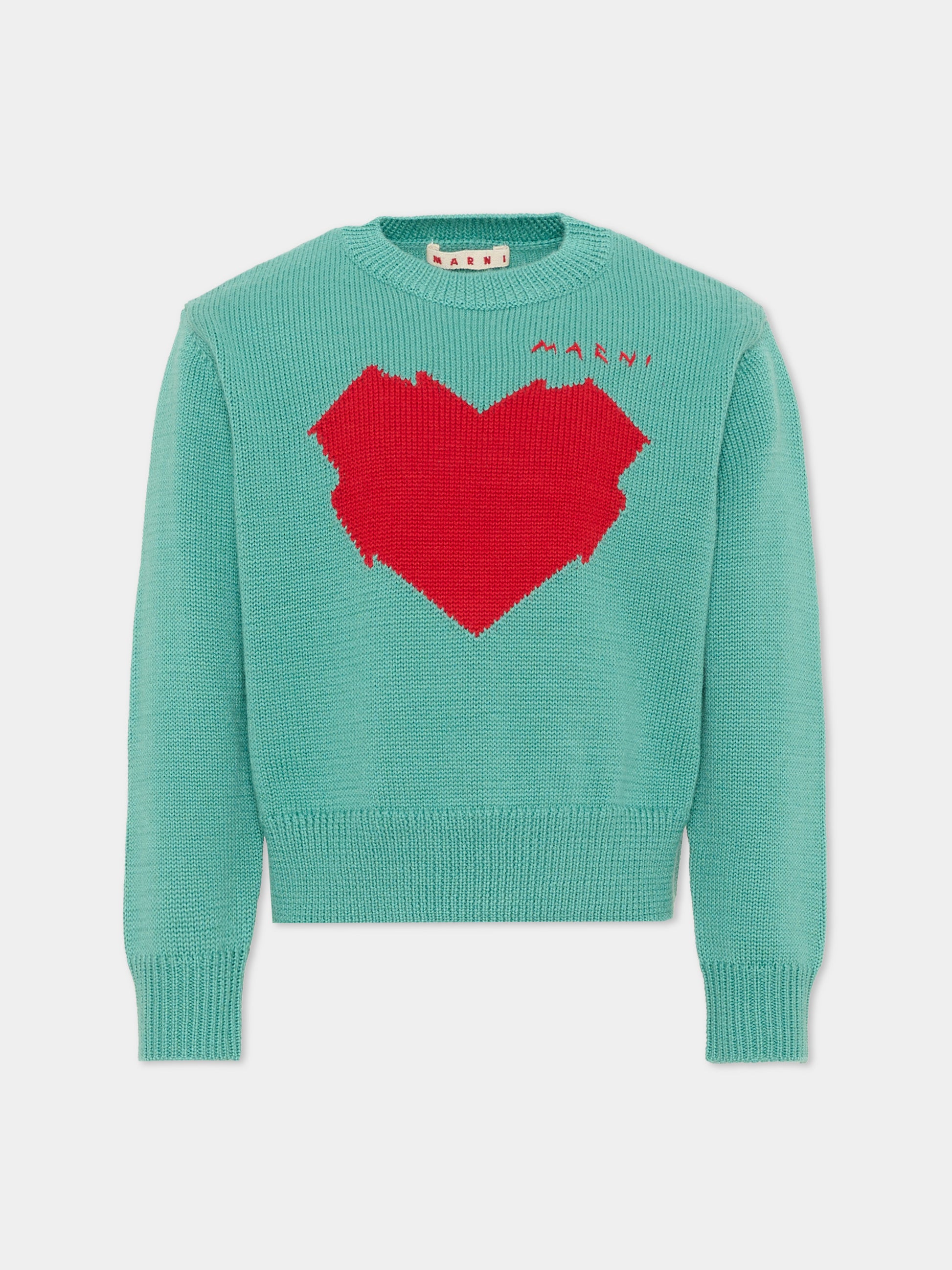 Maglione verde per bambina con cuore,Marni Kids,M02017 M00XT 0M545