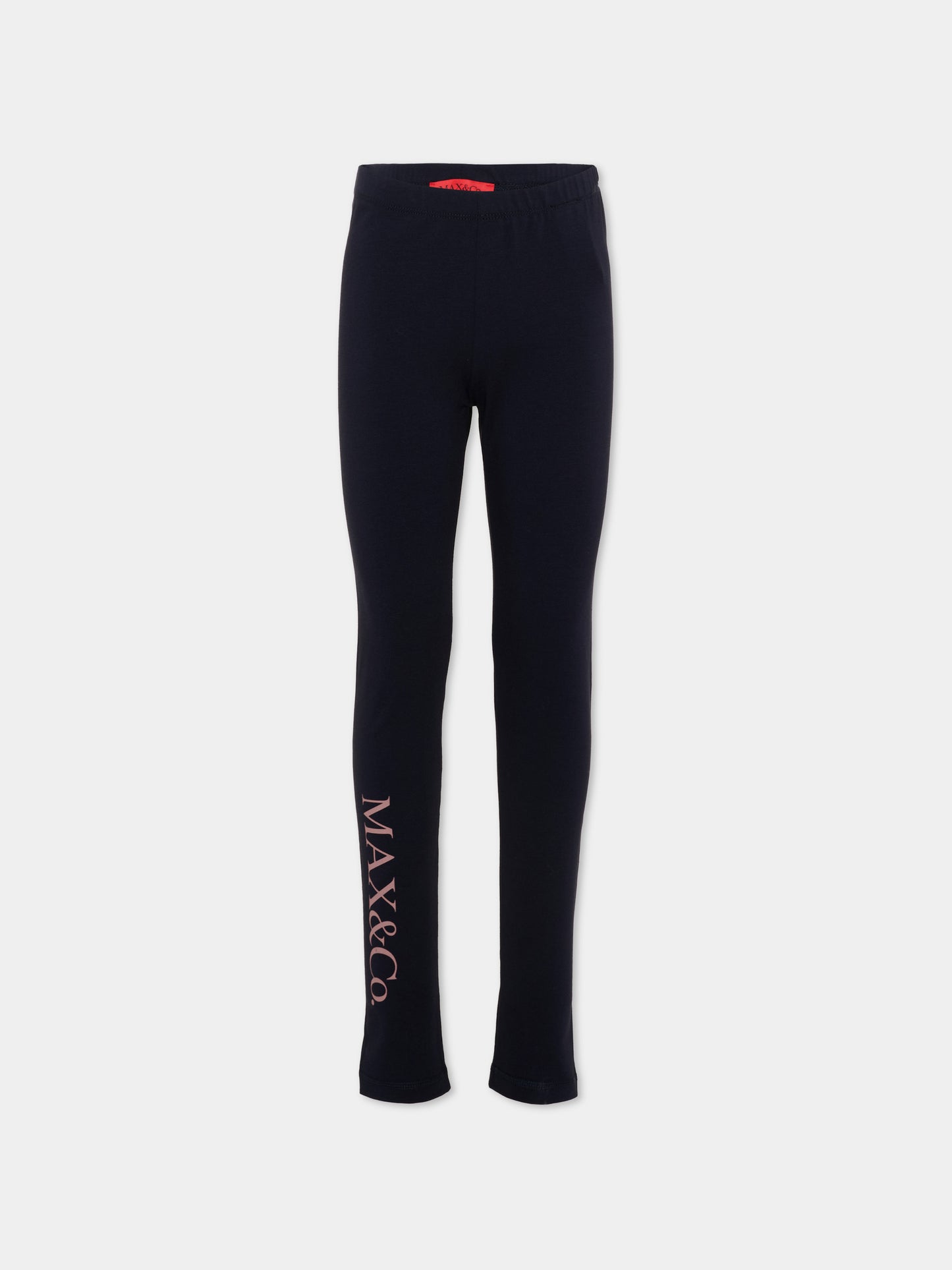 Leggings blu per bambina con logo,Max&co,MX0411 MX02K MX854