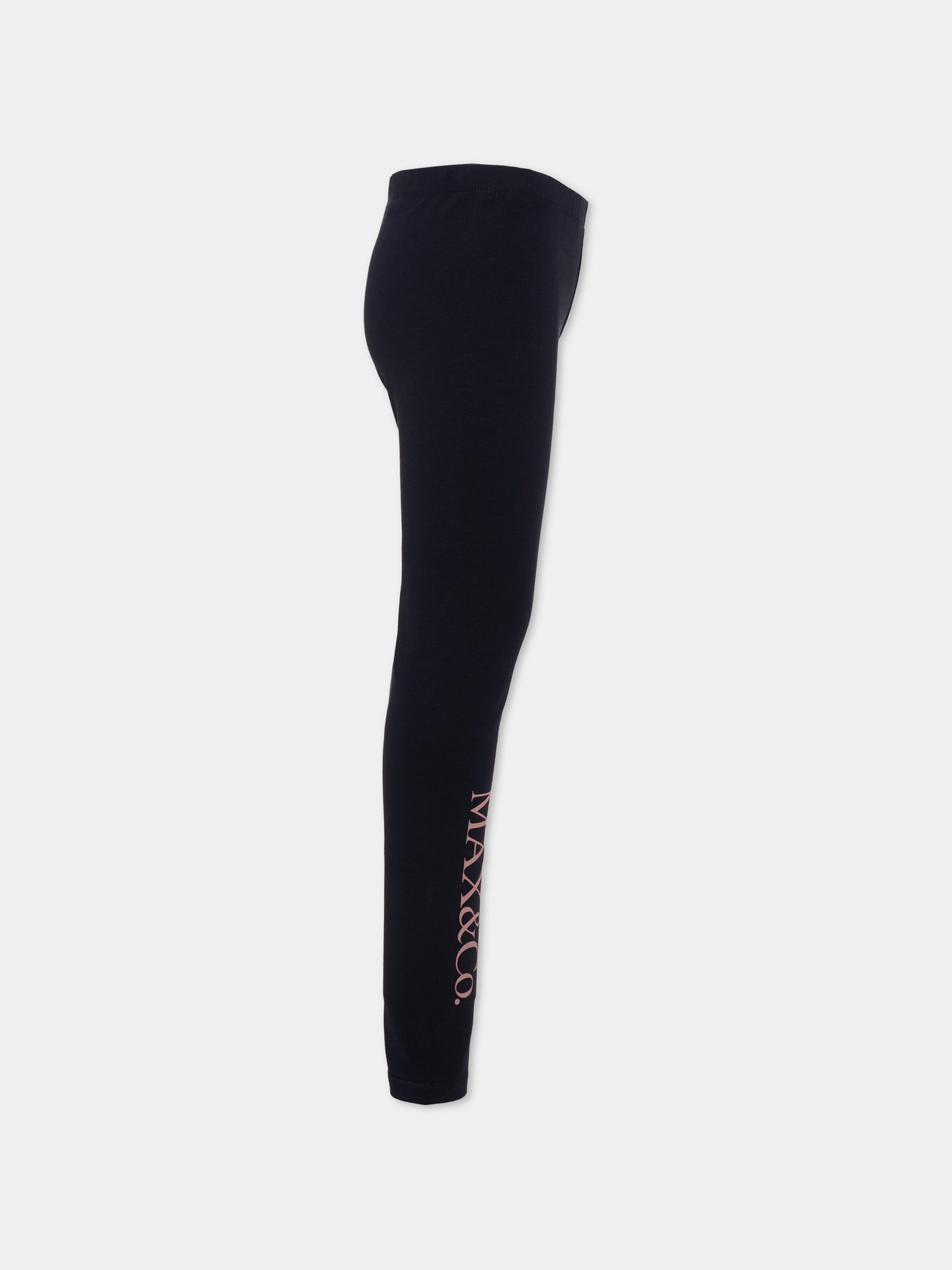 Leggings blu per bambina con logo,Max&co,MX0411 MX02K MX854