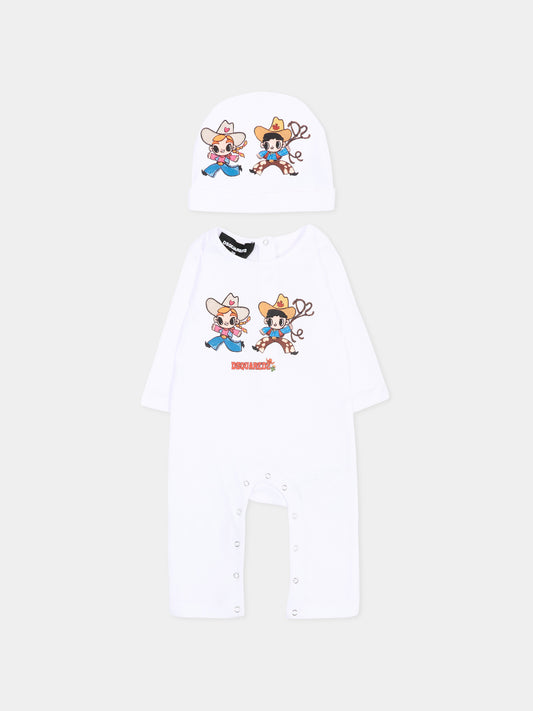 Set tutina bianco per neonati con cowboy,Dsquared2,DQ3515 D0A8U DQ100