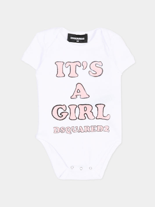 Body bianco per neonata con logo,Dsquared2,DQ3520 D0A8U DQ100