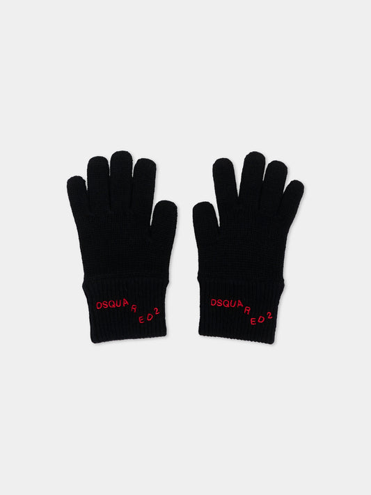 Guanti neri per bambini con logo,Dsquared2,DQ3565 D0AJQ DQ900