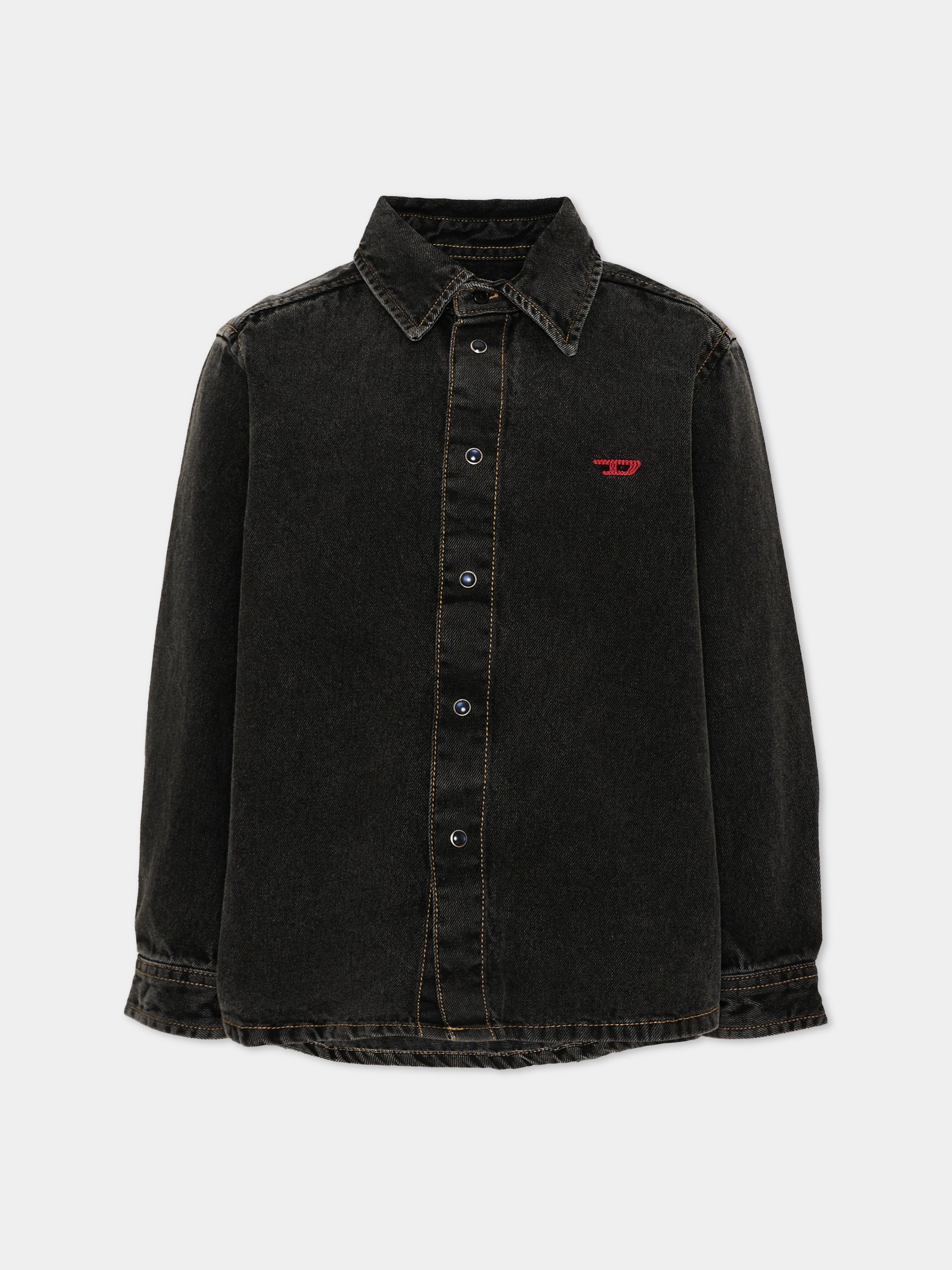 Camicia a manica lunga nera in denim per bambino,Diesel,J01330 KXBU6 K02