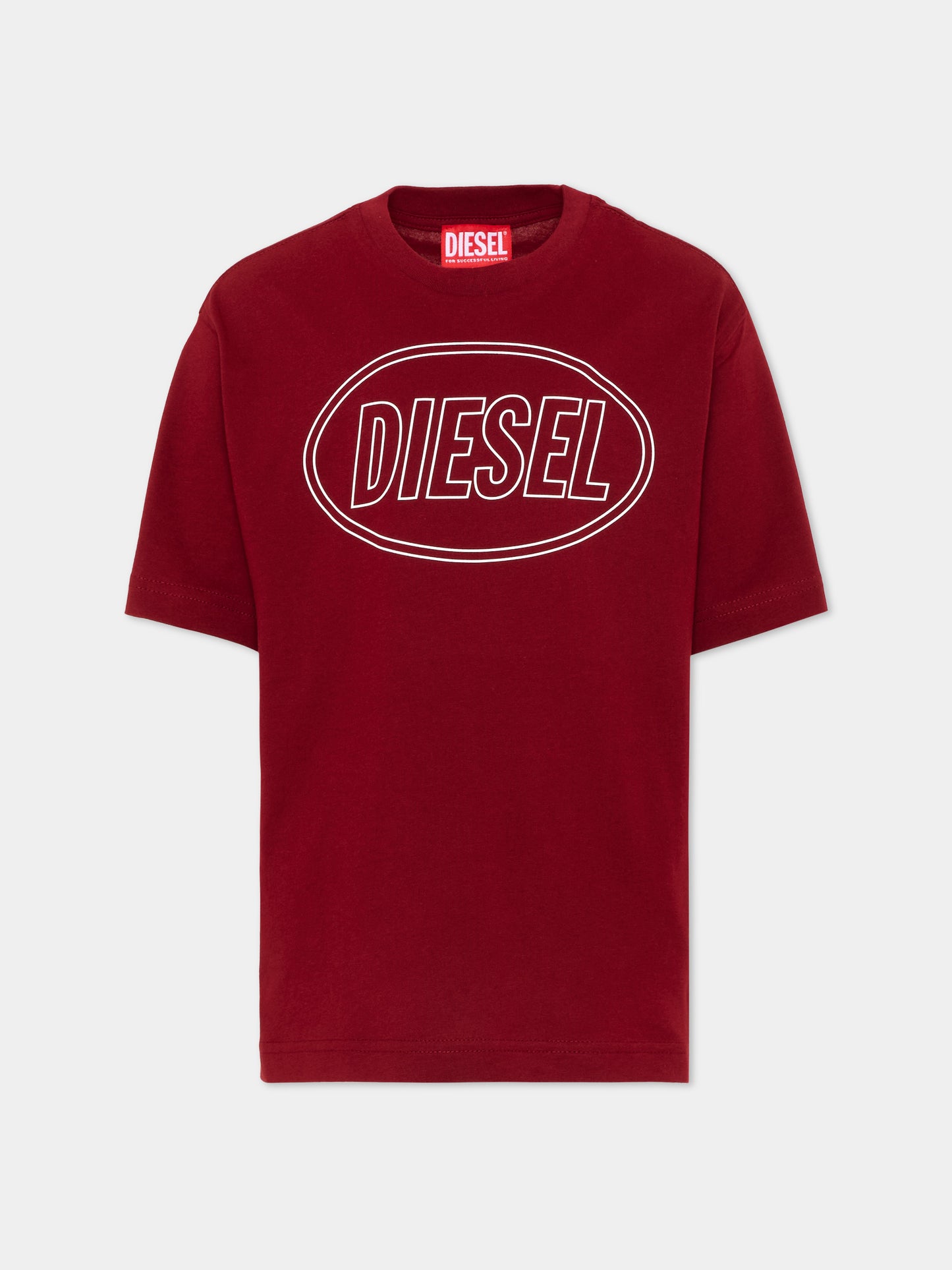 T-Shirt bordeaux per bambini con logo,Diesel,J02582 0GRAI K440