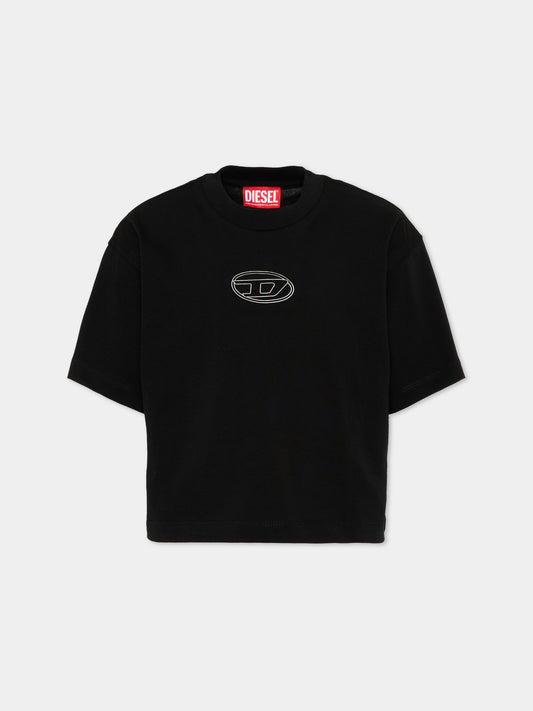 T-Shirt nera per bambina con logo,Diesel,J02918 00YI9 K900