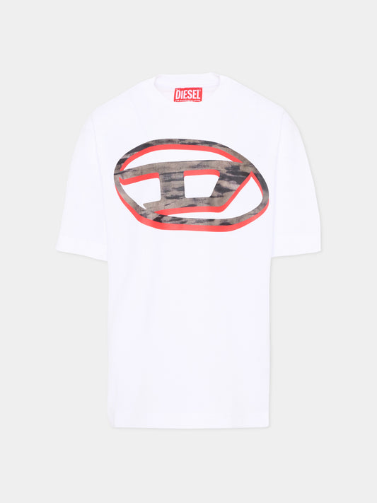 T-Shirt bianca per bambino con logo,Diesel,J02969 KYA1Y K100