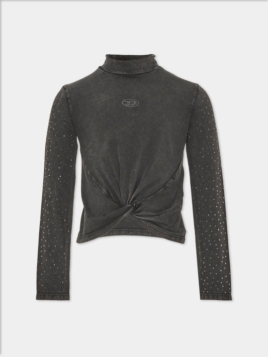 T-shirt à manches longues noire pour fille avec nœud