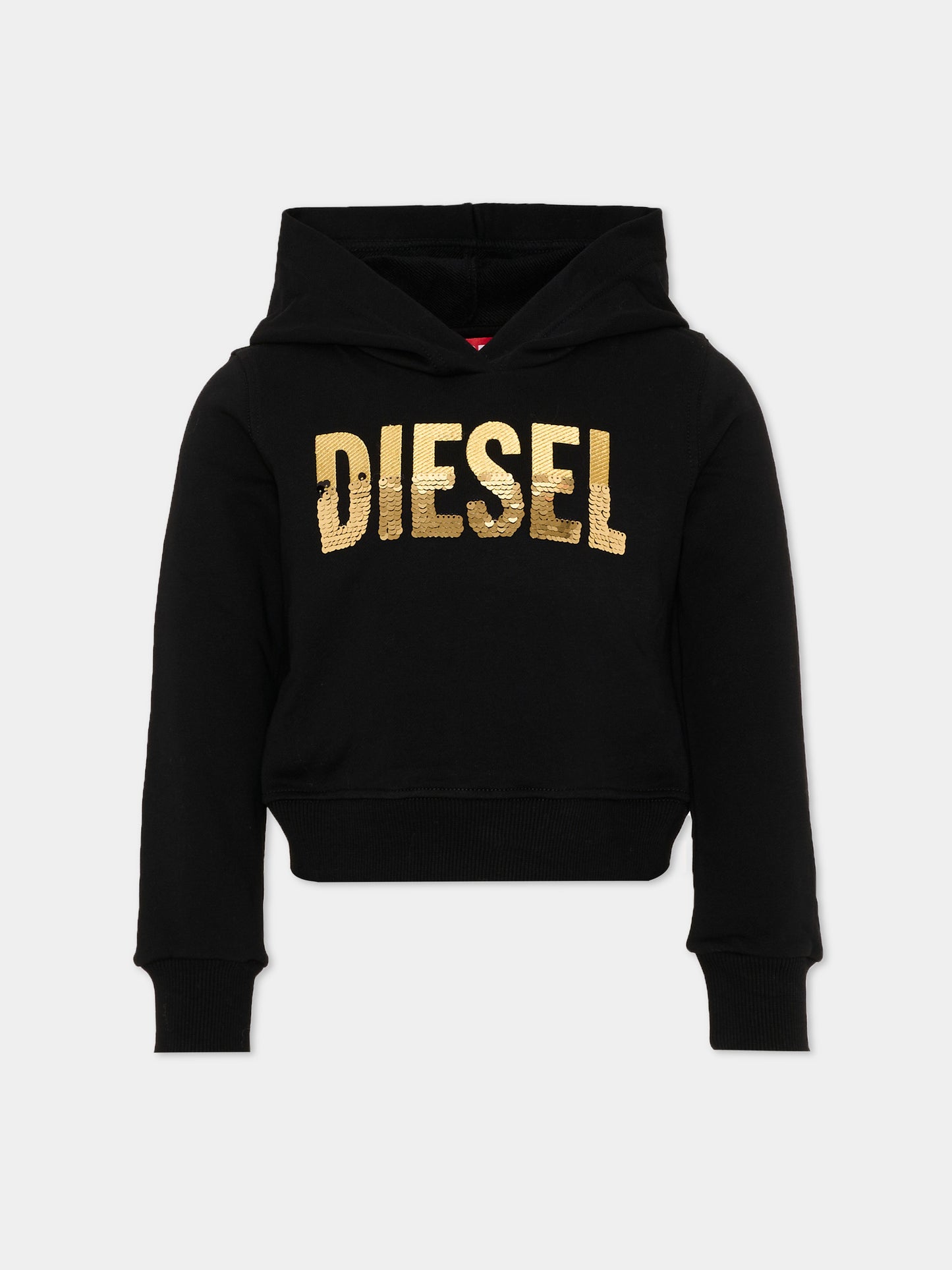 Felpa con cappuccio nera con logo per bambina,Diesel,J03021 KYA2L K900