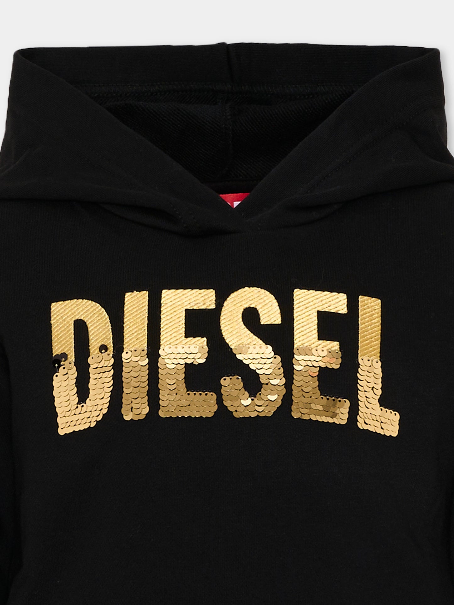 Felpa con cappuccio nera con logo per bambina,Diesel,J03021 KYA2L K900