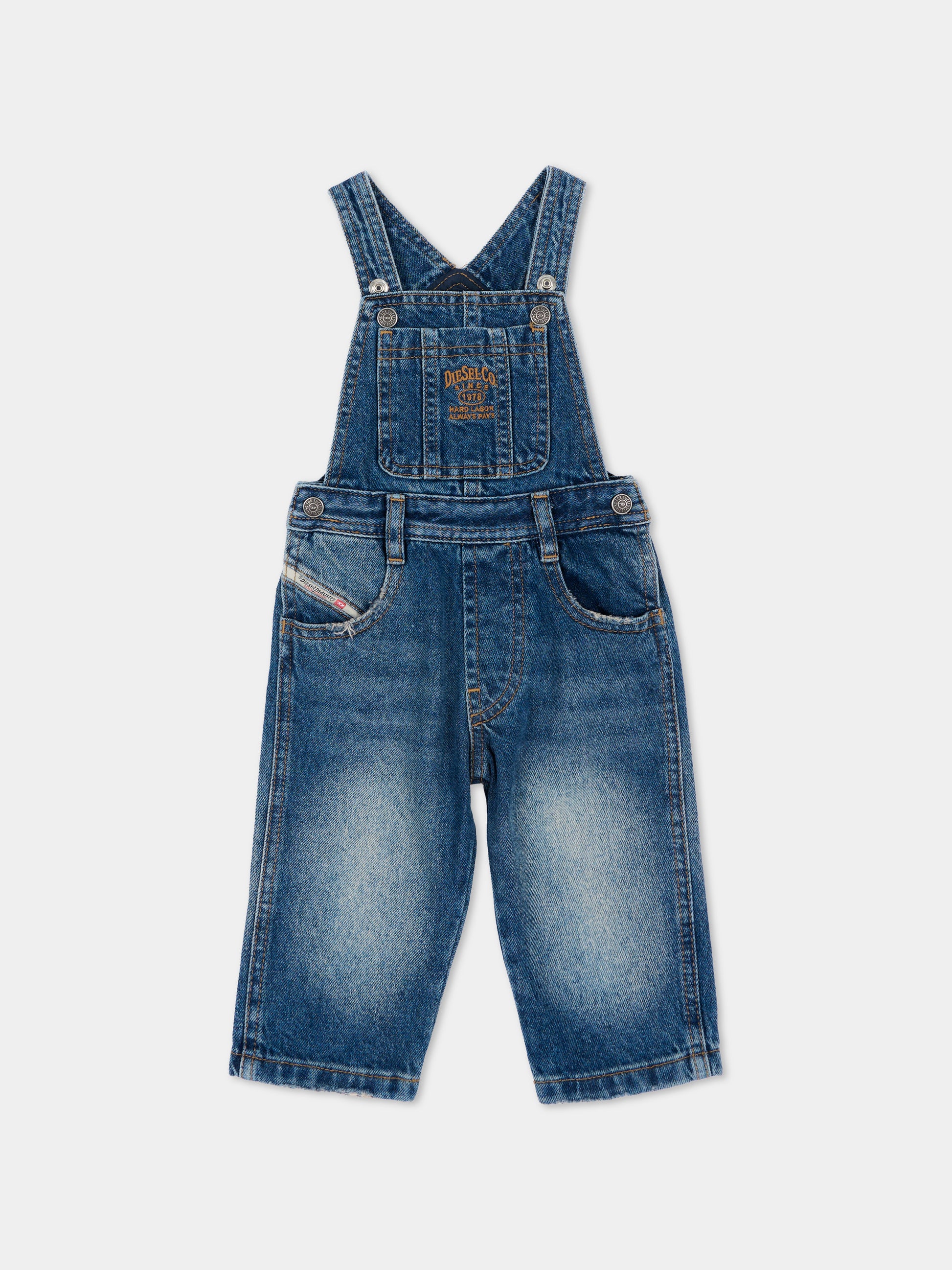 Salopette denim per neonato con logo,Diesel,K00813 KXBU1 K01
