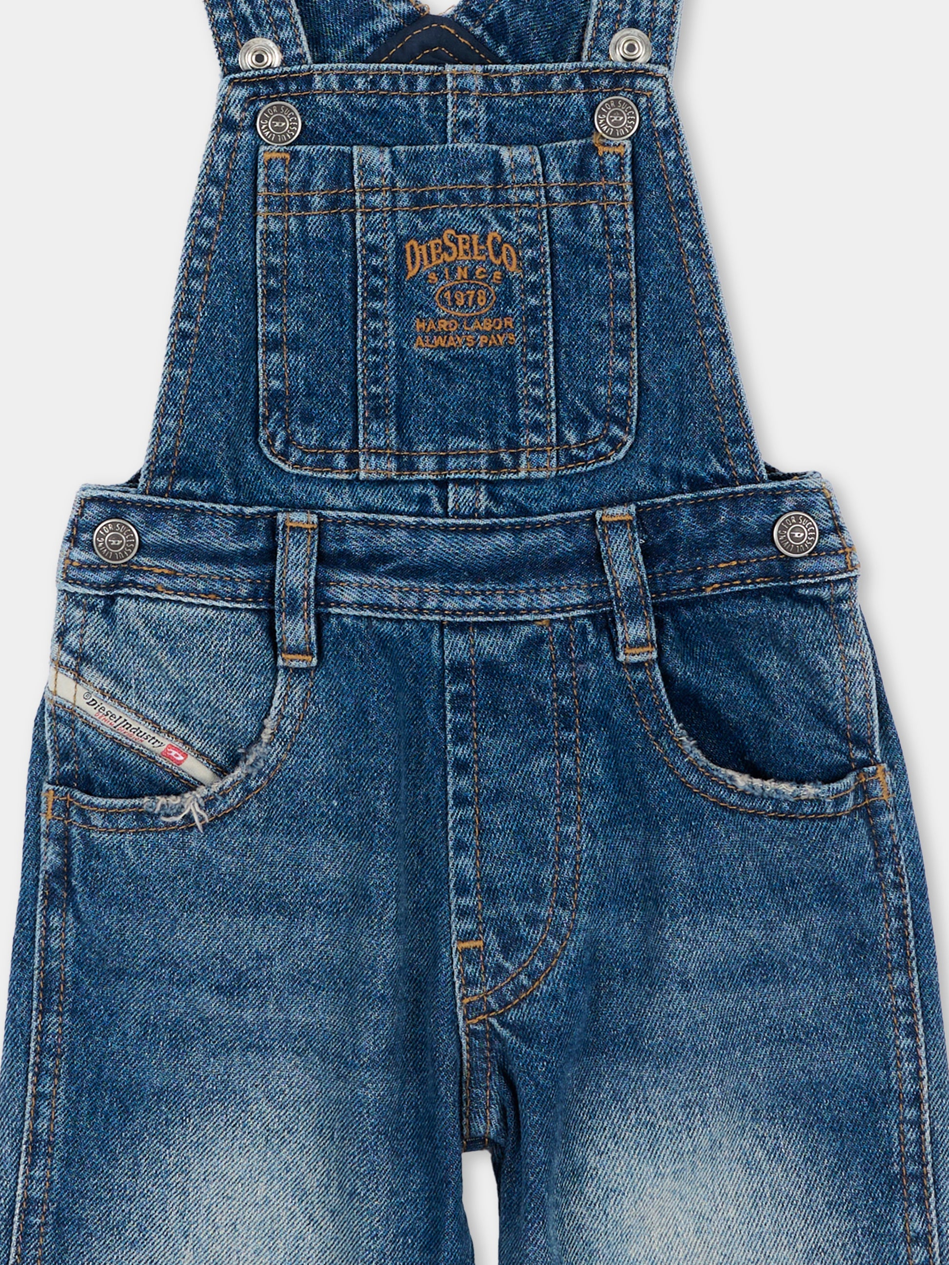 Salopette denim per neonato con logo,Diesel,K00813 KXBU1 K01