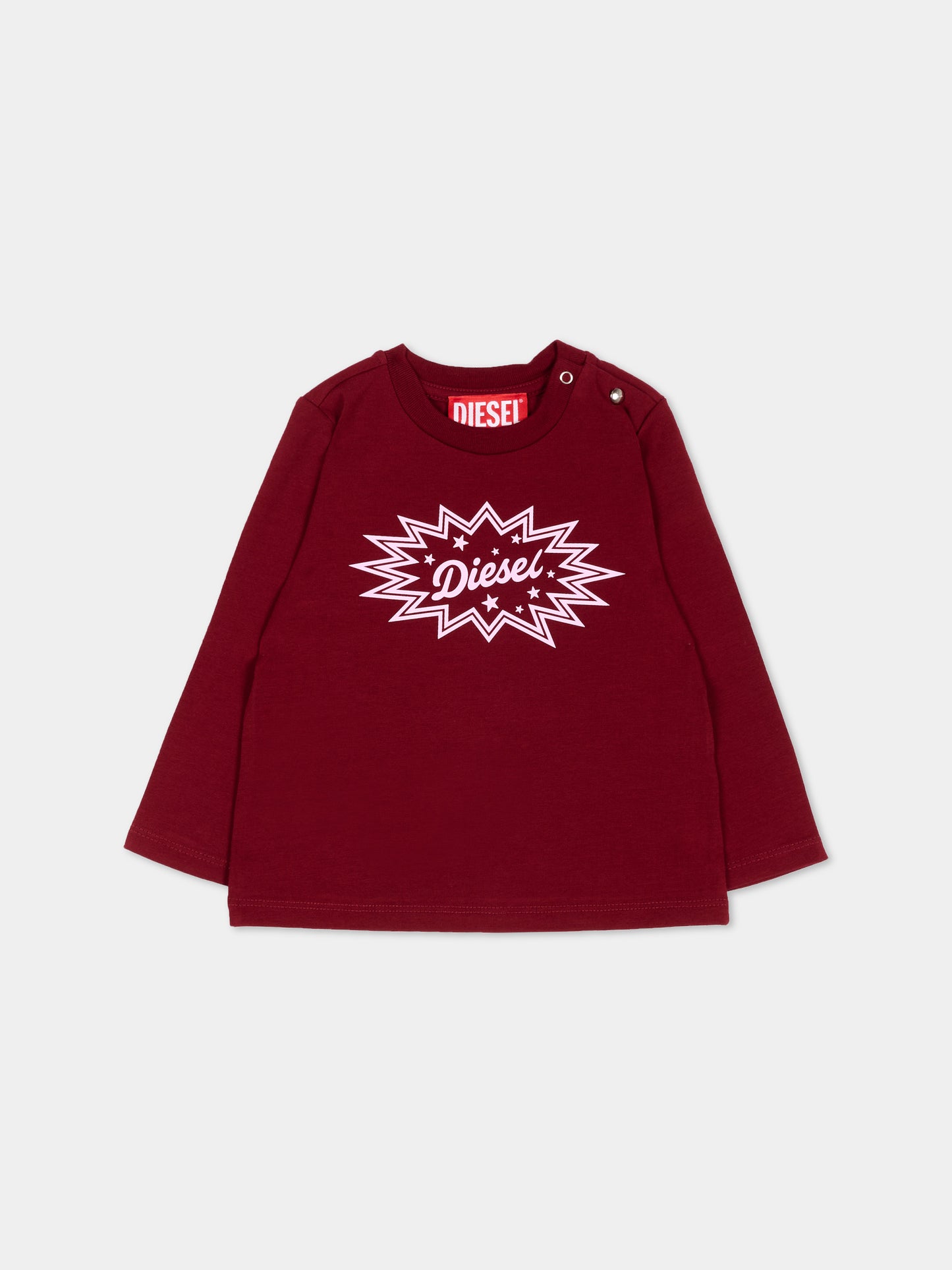 T-Shirt a manica lunga bordeaux per neonata con logo,Diesel,K00827 KYA0L K440