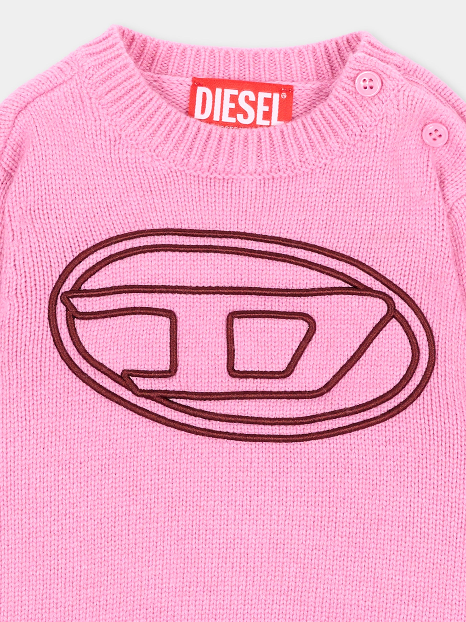 Maglione rosa per neonata con logo,Diesel,K00837 KYAYX K39G
