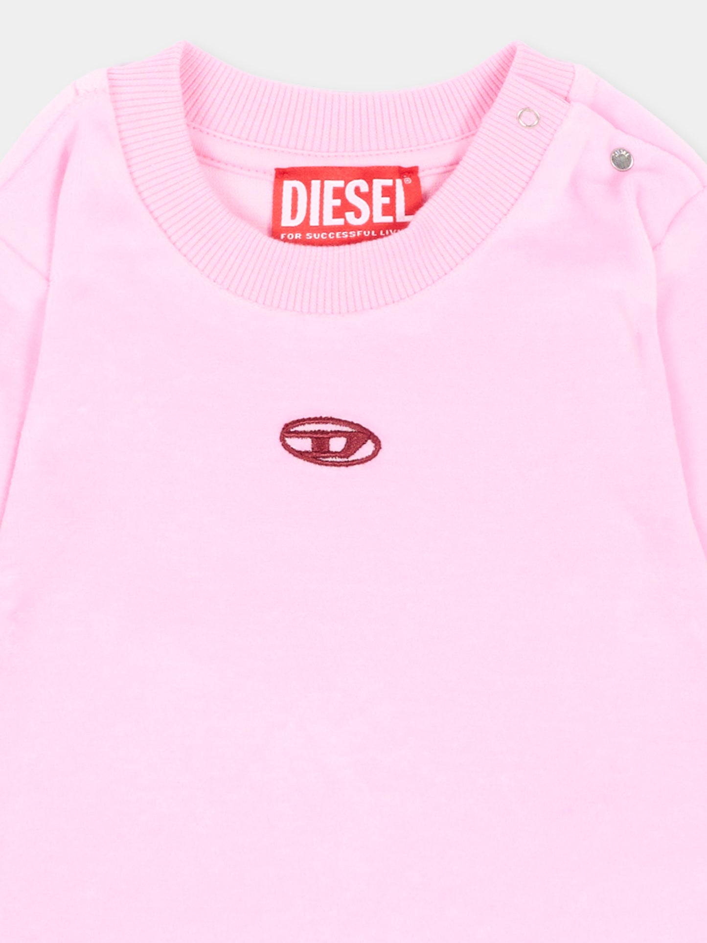 Felpa rosa per neonata con logo in ciniglia,Diesel,K00850 KYA2S K39G