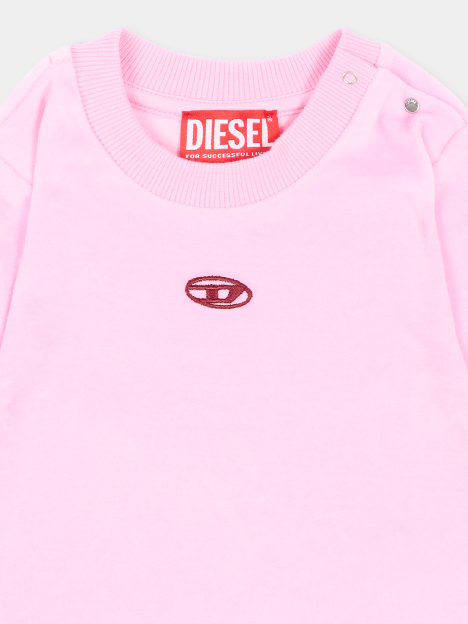 Felpa rosa per neonata con logo in ciniglia,Diesel,K00850 KYA2S K39G