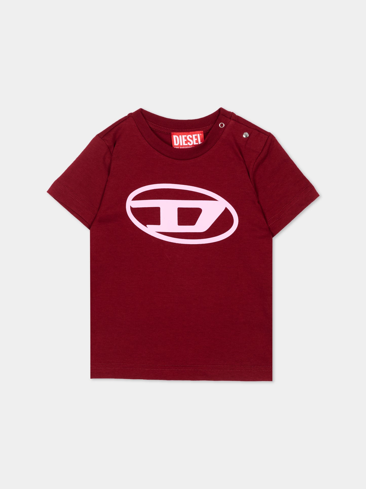 T-Shirt bordeaux per neonata con logo,Diesel,K00858 00YI9 K440