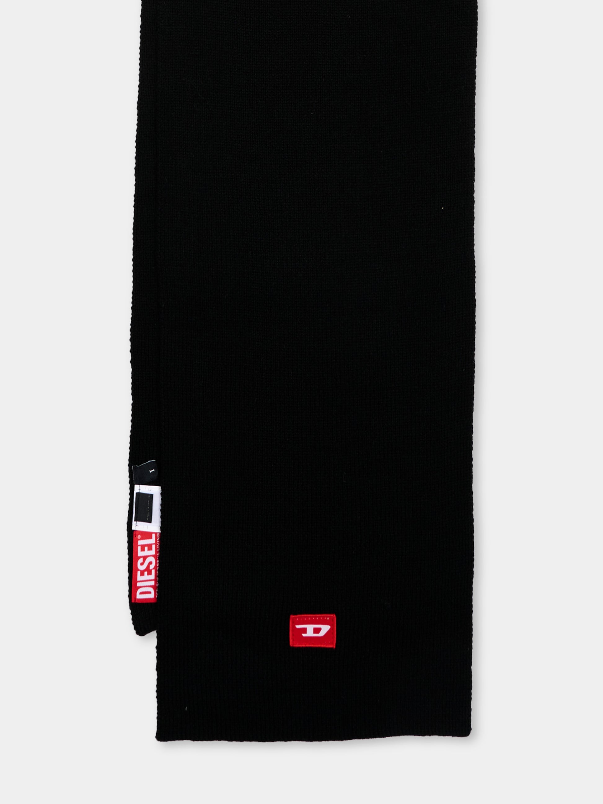 Sciarpa nera per bambini con logo,Diesel,J03235 KYAZ1 K900