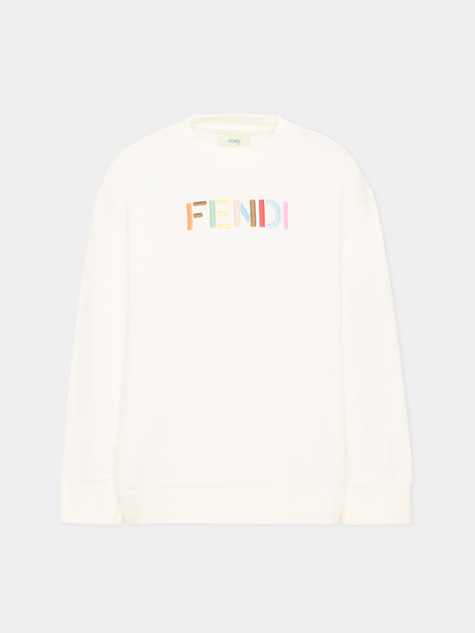 Felpa avorio per bambini con logo,Fendi Kids,JUH114 5V0 F0TU9