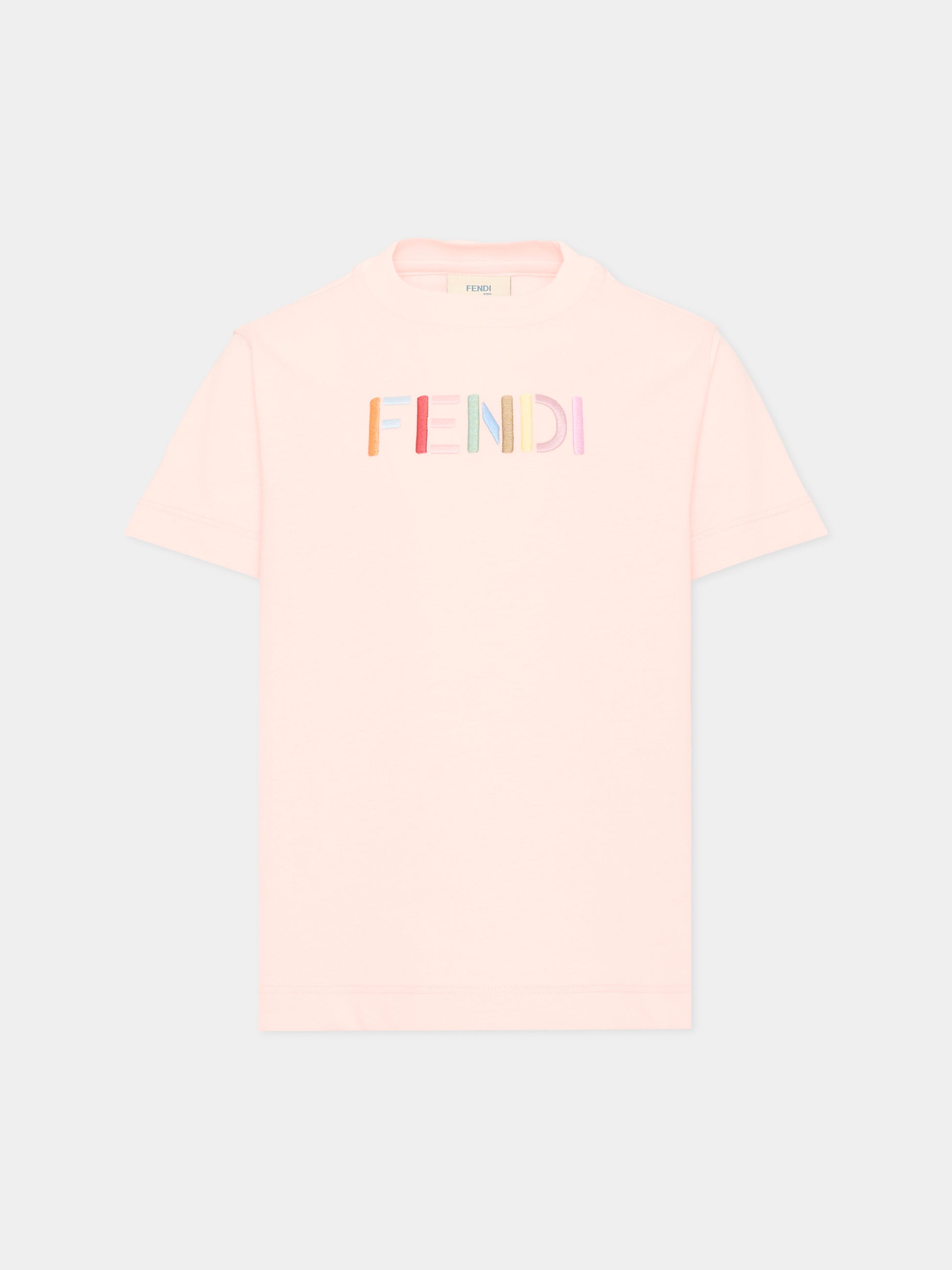 T-shirt rosa per bambina con logo,Fendi Kids,JUI208 AY8D F1UL9