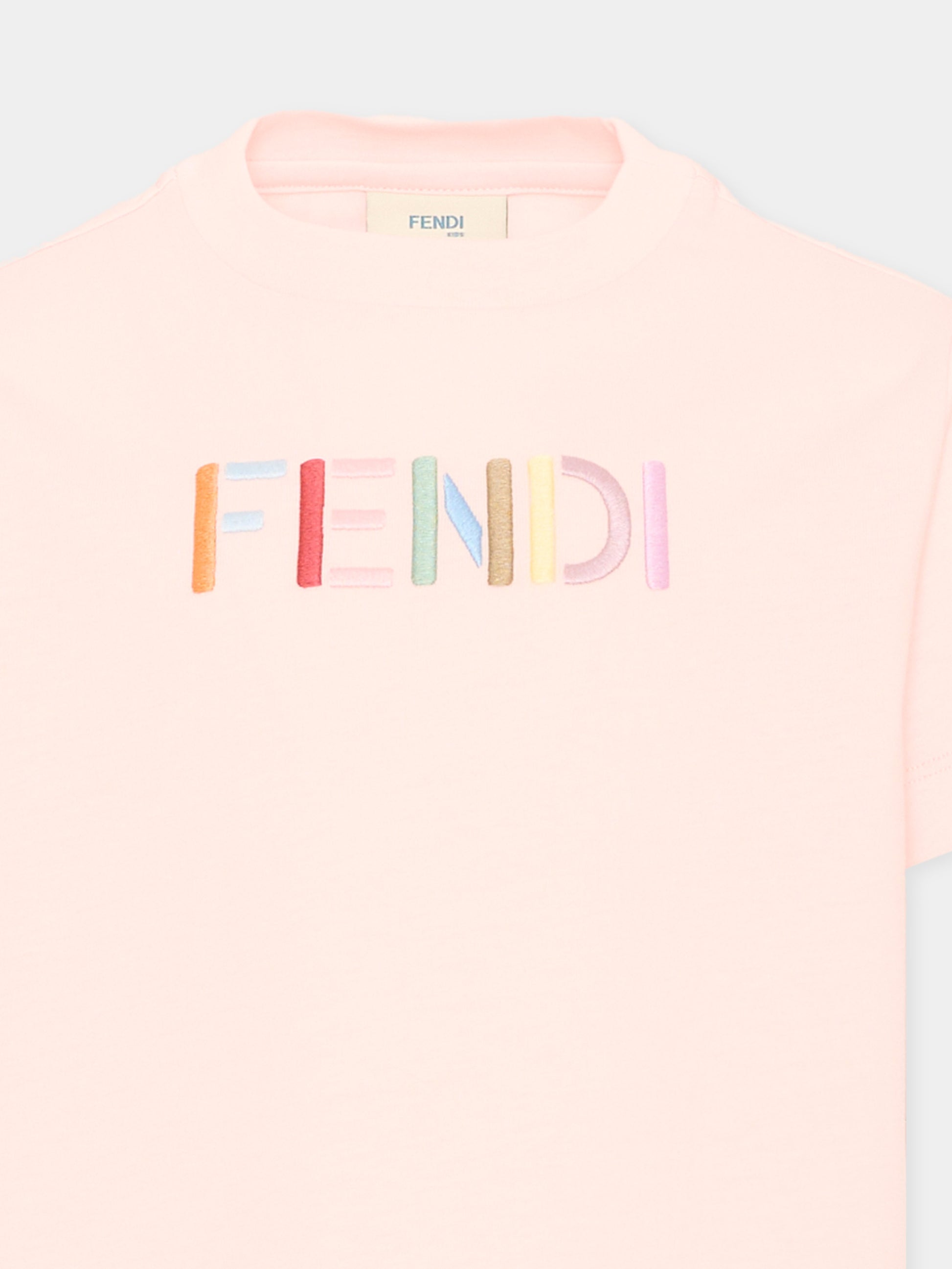 T-shirt rosa per bambina con logo,Fendi Kids,JUI208 AY8D F1UL9