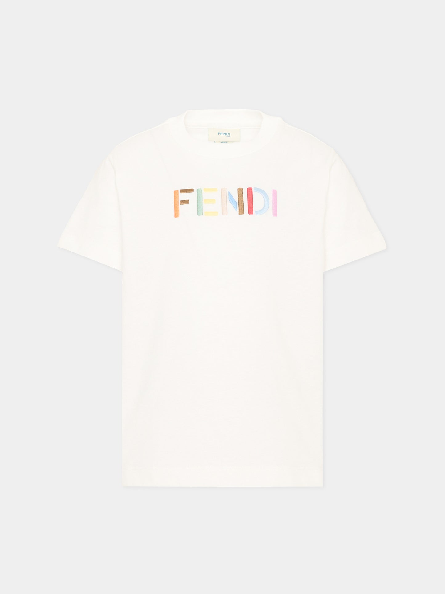 T-Shirt avorio per bambini con logo,Fendi Kids,JUI208 AY8D F0TU9