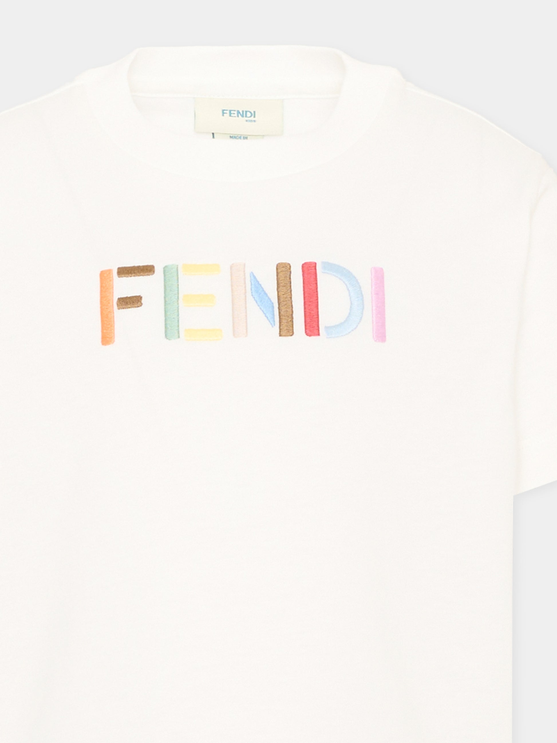 T-Shirt bianca per bambini con logo,Fendi Kids,JUI208 AY8D F0TU9
