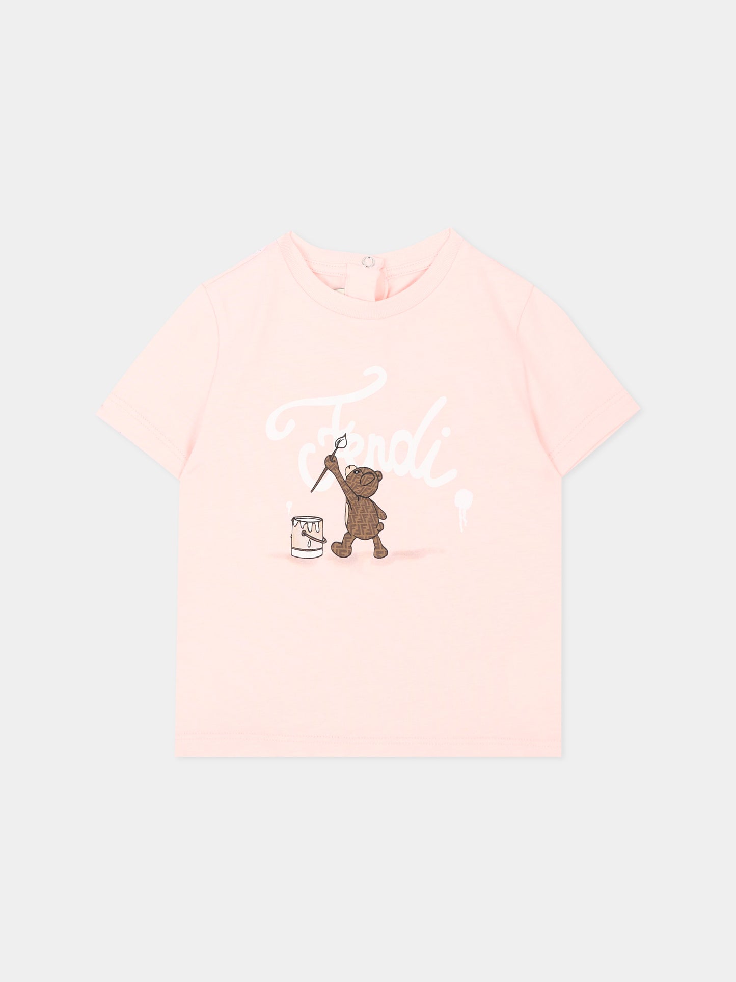 T-shirt rosa per neonata con logo,Fendi Kids,BUI120 AY8D F1UL9