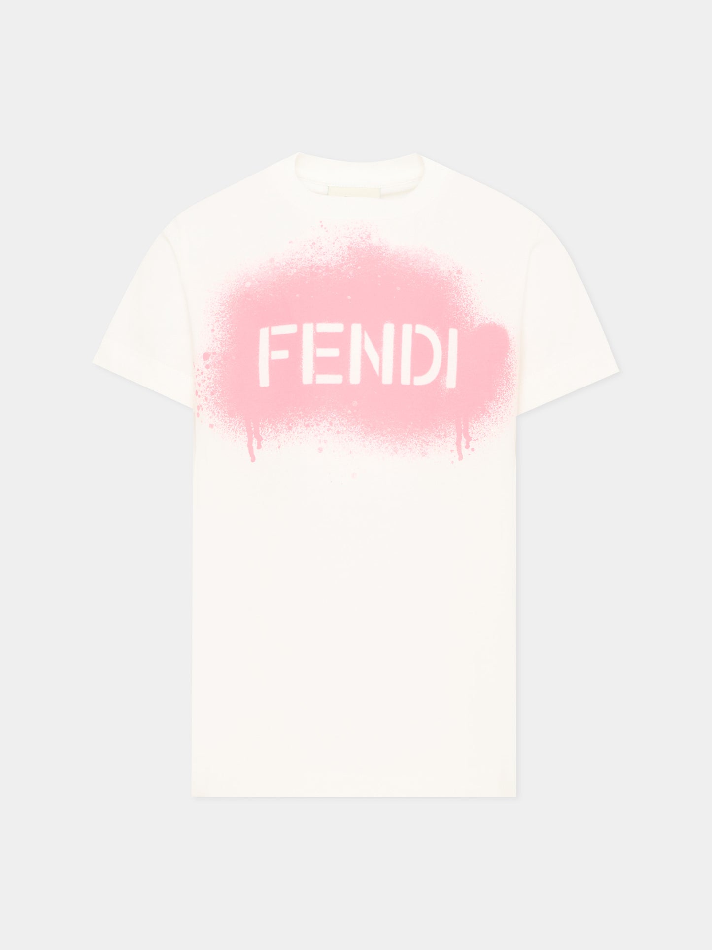 T-Shirt avorio per bambina con logo,Fendi Kids,JUI212 AY8D F14OY