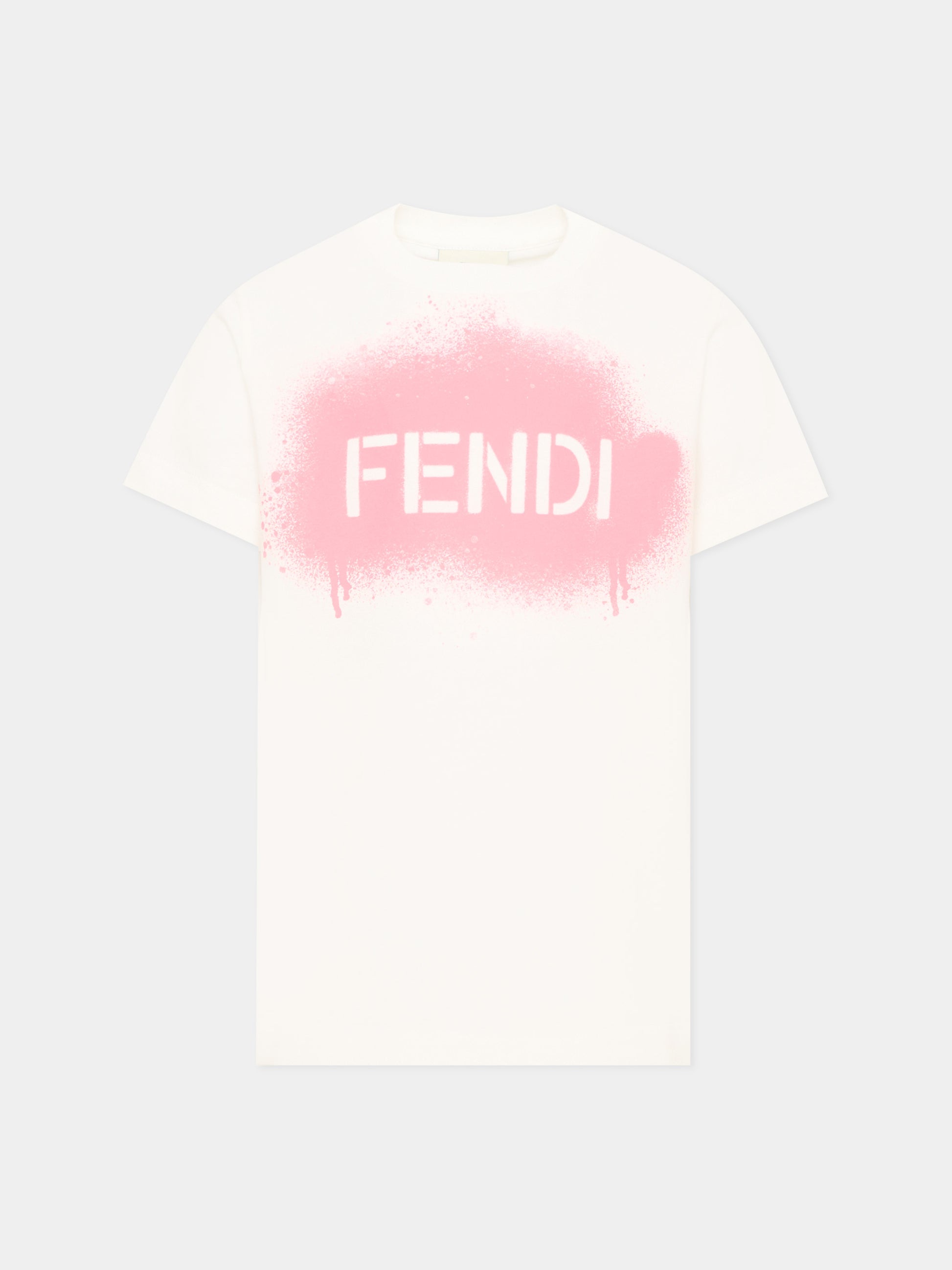 T-Shirt avorio per bambina con logo,Fendi Kids,JUI212 AY8D F14OY