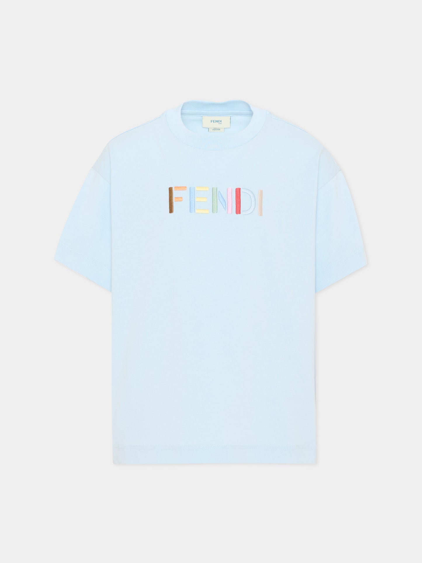 T-Shirt celeste per bambino con logo,Fendi Kids,JUI207 AY8D F0EX7