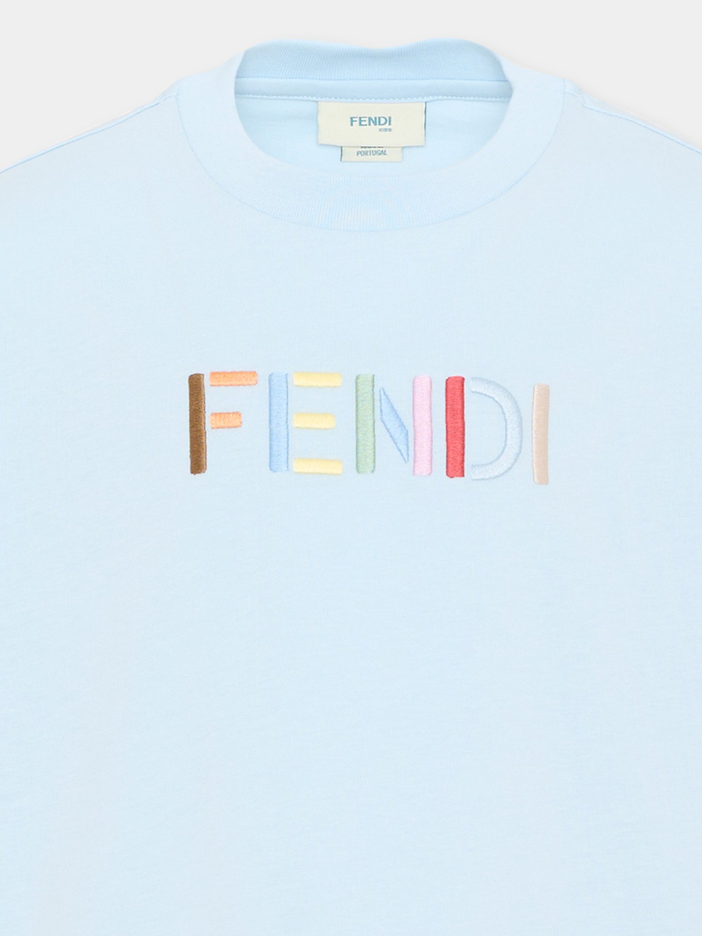 T-Shirt celeste per bambino con logo,Fendi Kids,JUI207 AY8D F0EX7