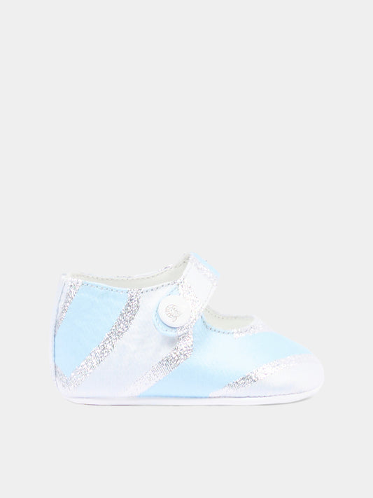 Ballerine celesti per neonata con fasce argento,Emilio Pucci Junior,PZ0066 S0273 600AG