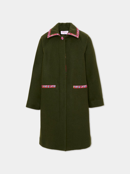 Cappotto verde per bambina con profili stampati,Emilio Pucci Junior,PZ2A40 E0259 783