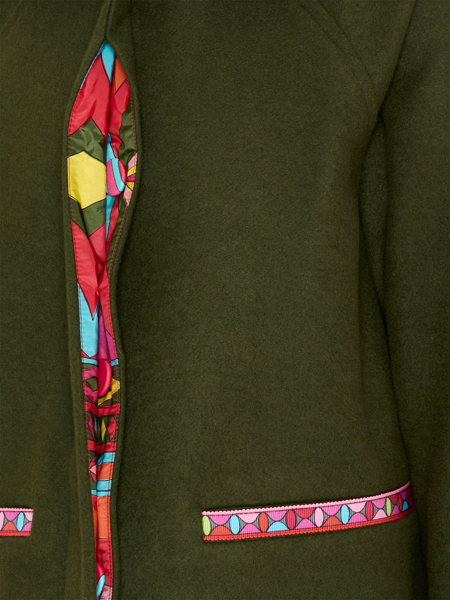 Cappotto verde per bambina con profili stampati,Emilio Pucci Junior,PZ2A40 E0259 783