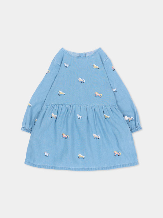 Vestito azzurro per neonata con cavalli,Stella Mccartney Kids,TZ1050 Z4034 600EM
