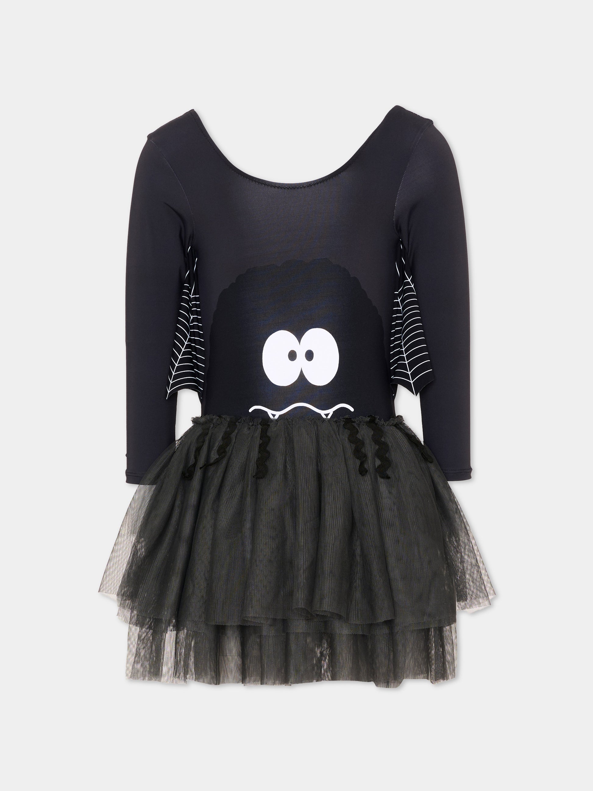 Vestito a manica lunga nero per bambina con tulle,Stella Mccartney Kids,TZ1C00 Z0157 962
