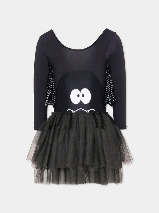 Vestito a manica lunga nero per bambina con tulle,Stella Mccartney Kids,TZ1C00 Z0157 962