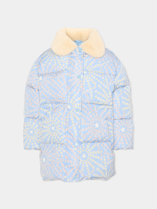 Piumino azzurro per bambina a fiori,Stella Mccartney Kids,TZ2B17 Z3869 61EMC