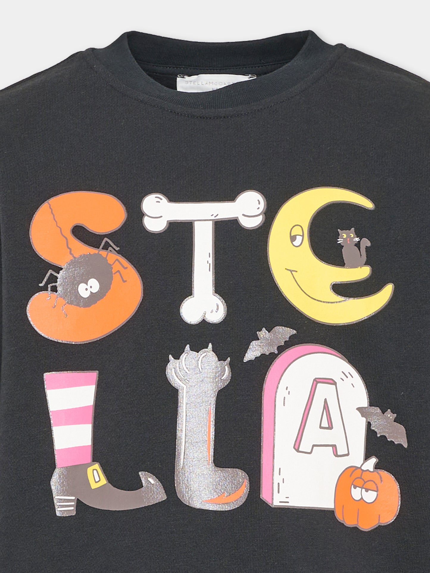 Felpa girocollo nera per bambini con stampa Halloween,Stella Mccartney Kids,TZ4C70 Z3059 930