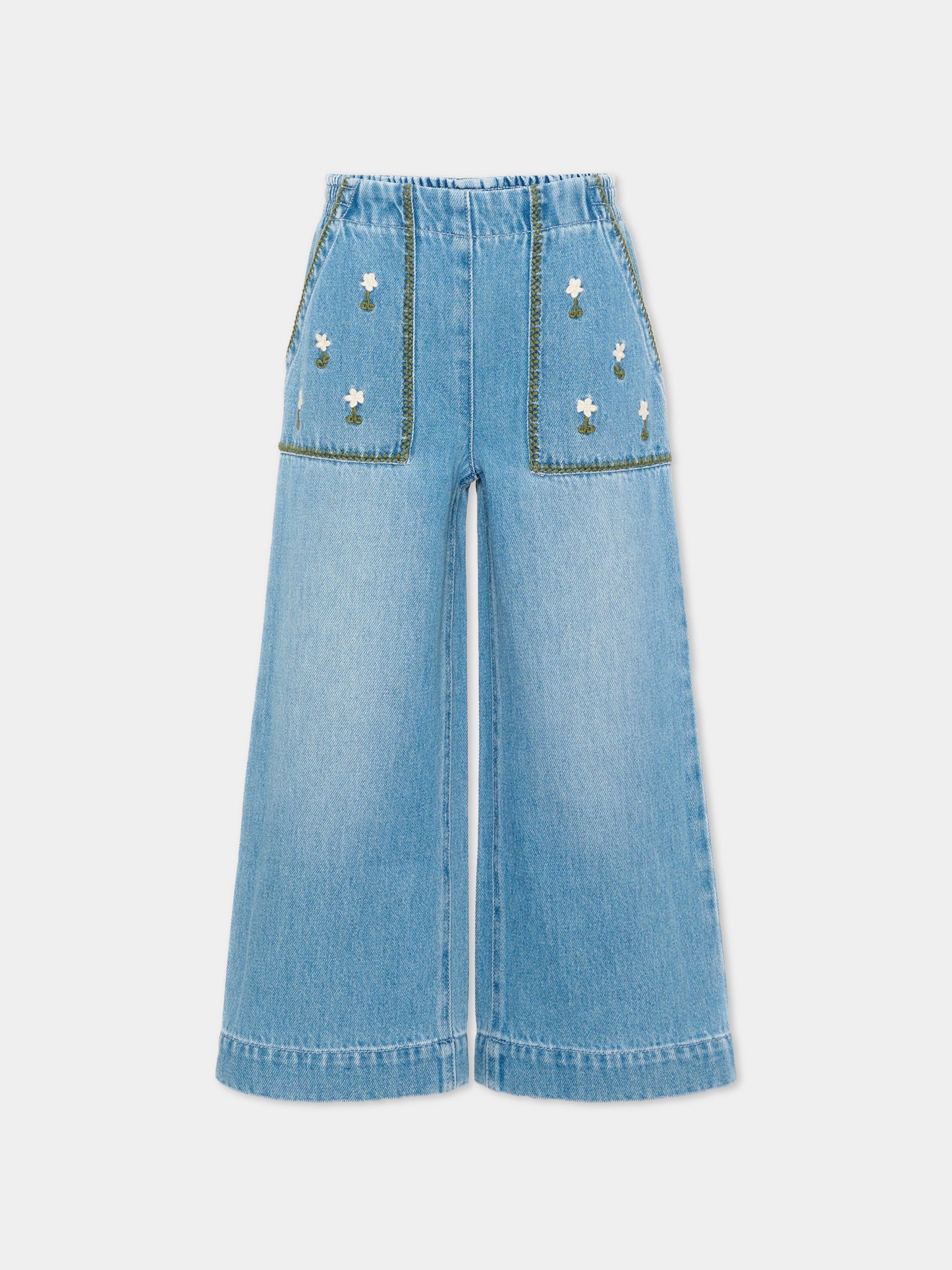 Jeans denim per bambina con fiori,Stella Mccartney Kids,TZ6C00 Z0746 606